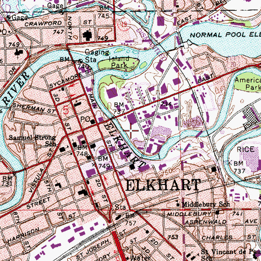 Topographic Map of Island Park, IN