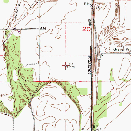 Topographic Map of Isle Cemetery, IN