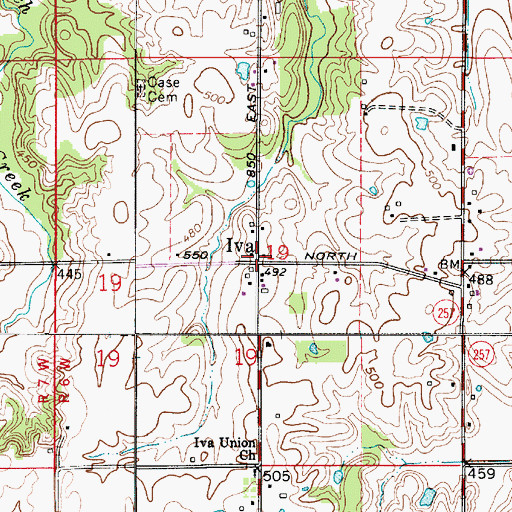 Topographic Map of Iva, IN