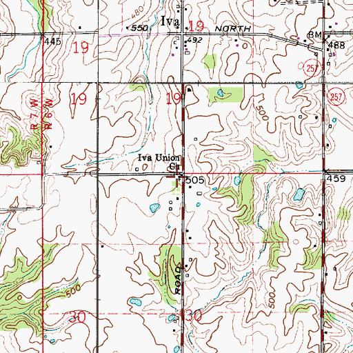 Topographic Map of Iva Union Church, IN