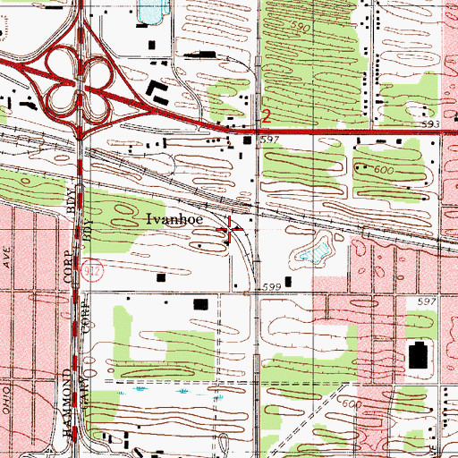 Topographic Map of Ivanhoe, IN