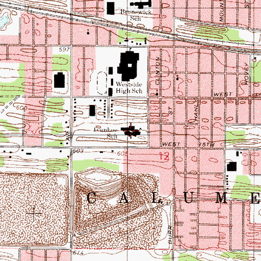 Topographic Map of Ivanhoe Elementary School, IN
