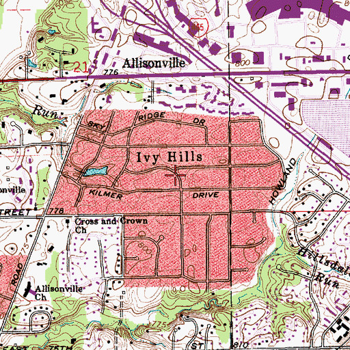 Topographic Map of Ivy Hills, IN