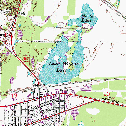 Topographic Map of Izaak Walton Lake, IN
