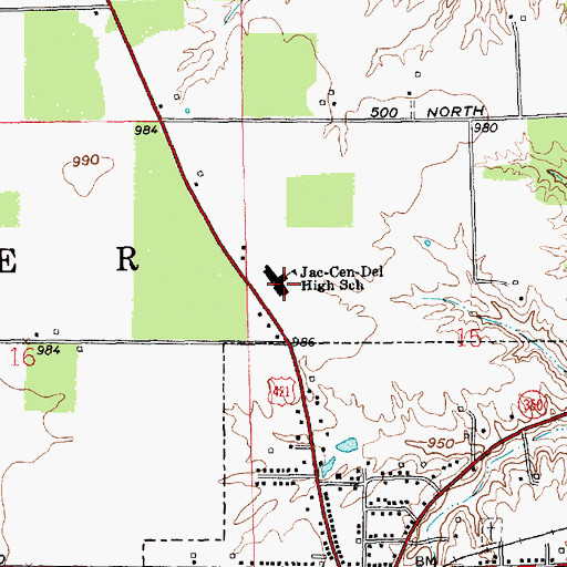 Topographic Map of Jac-Cen-Del Junior-Senior High School, IN