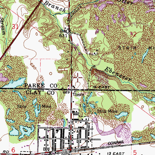 Topographic Map of Jack Brook, IN