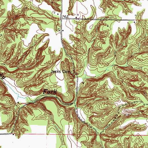 Topographic Map of Jacks Cemetery, IN