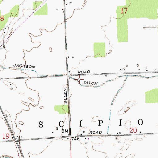Topographic Map of Jackson Ditch, IN