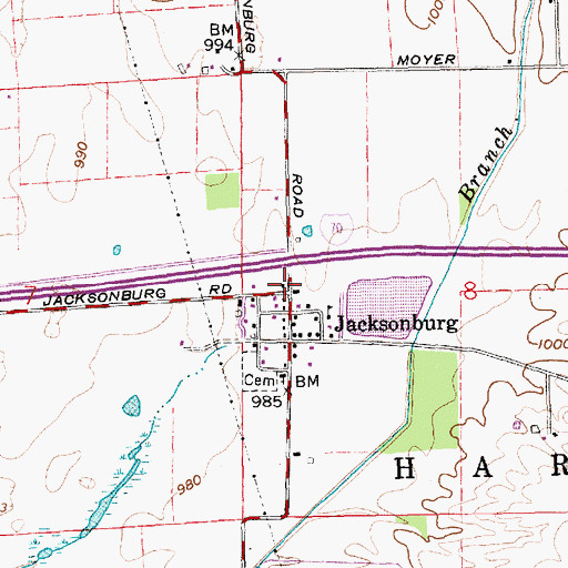 Topographic Map of Jacksonburg, IN