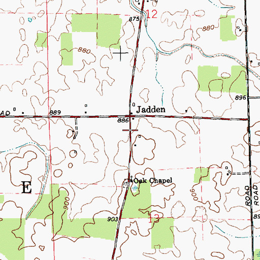 Topographic Map of Jadden, IN