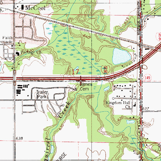 Topographic Map of James Cemetery, IN