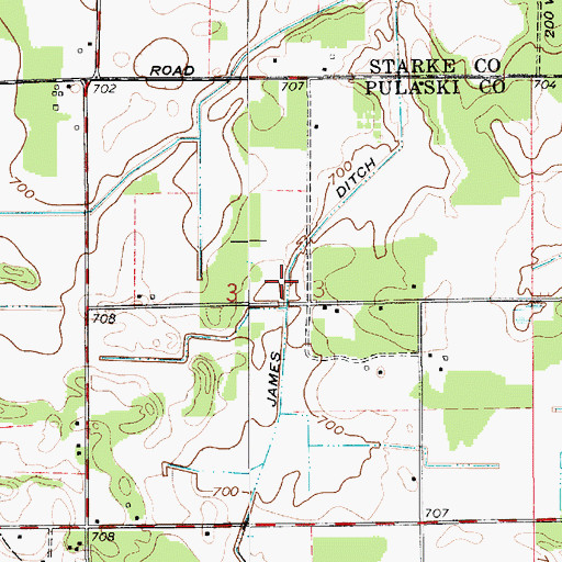 Topographic Map of James Ditch, IN