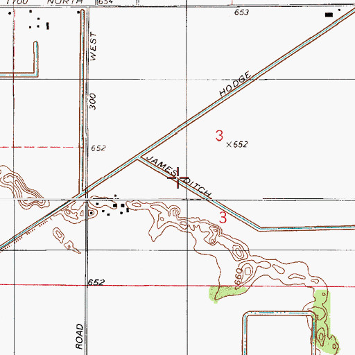 Topographic Map of James Ditch, IN