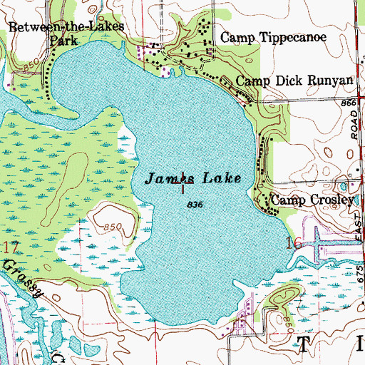 Topographic Map of James Lake, IN