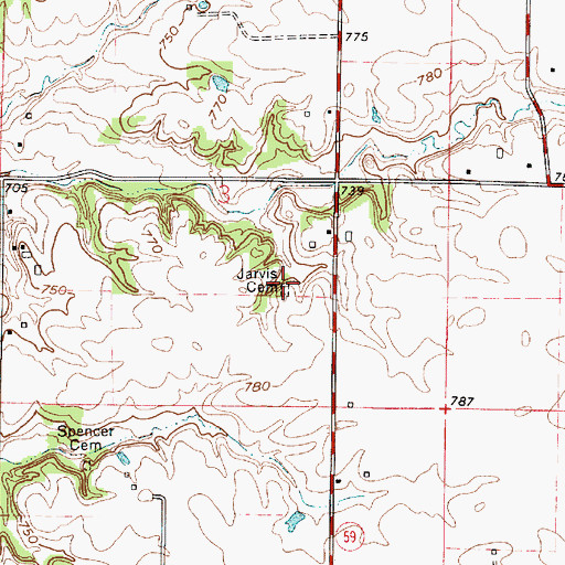 Topographic Map of Jarvis Smith Cemetery, IN