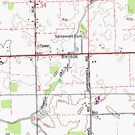Topographic Map of Jay Ditch, IN