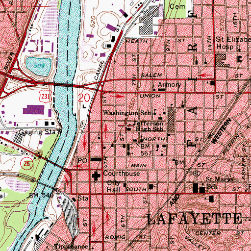 Topographic Map of Jefferson Senior High School, IN