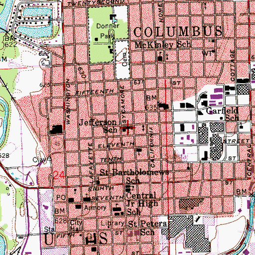 Topographic Map of Jefferson Elementary School, IN