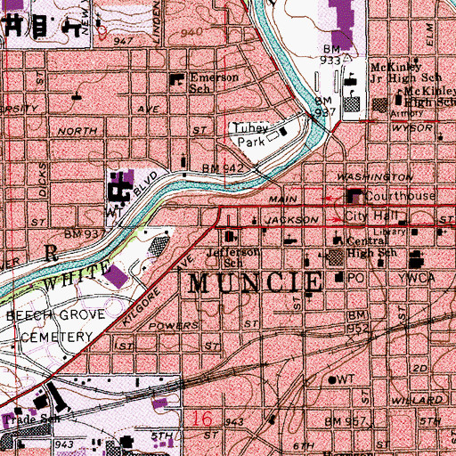 Topographic Map of Jefferson School, IN
