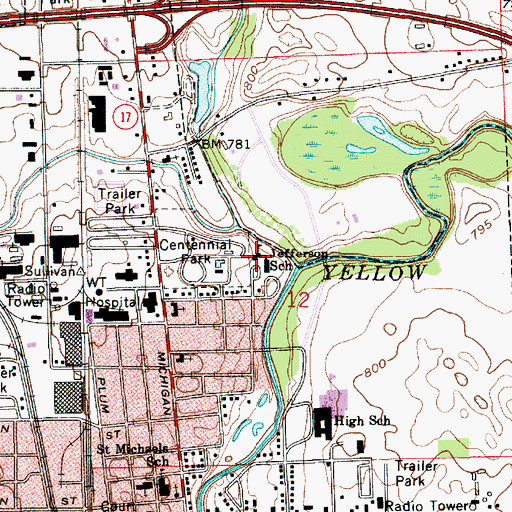 Topographic Map of Jefferson Elementary School, IN