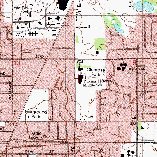 Topographic Map of Thomas Jefferson Middle School, IN