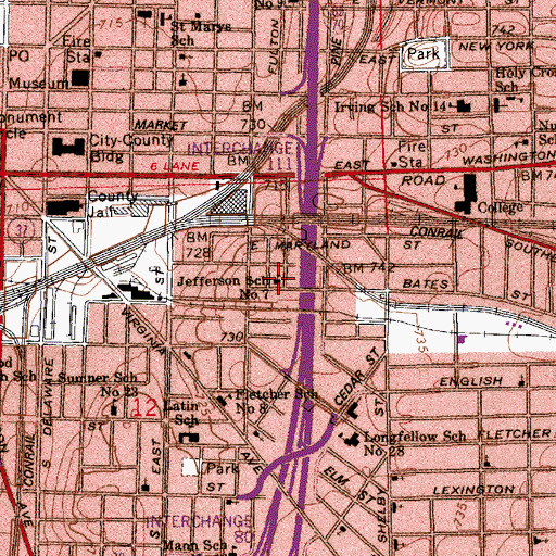 Topographic Map of Jefferson School Number 7 (historical), IN