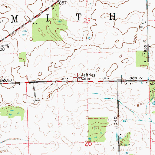 Topographic Map of Jeffries Cemetery, IN