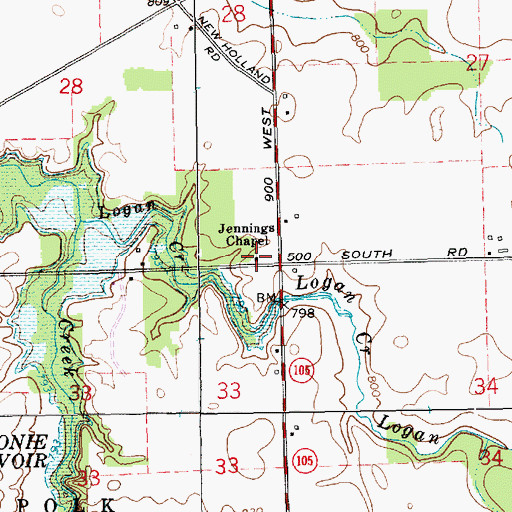 Topographic Map of Jennings Chapel, IN