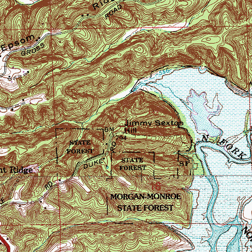 Topographic Map of Jimmy Sexton Hill, IN