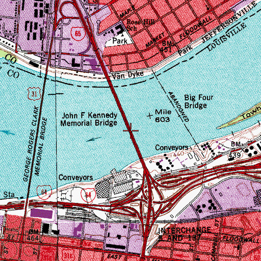 Topographic Map of John F Kennedy Memorial Bridge, IN