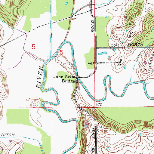 Topographic Map of John Seitz Bridge, IN