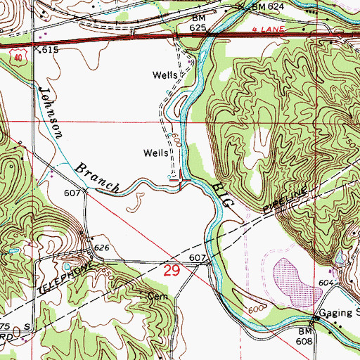 Topographic Map of Johnson Branch, IN