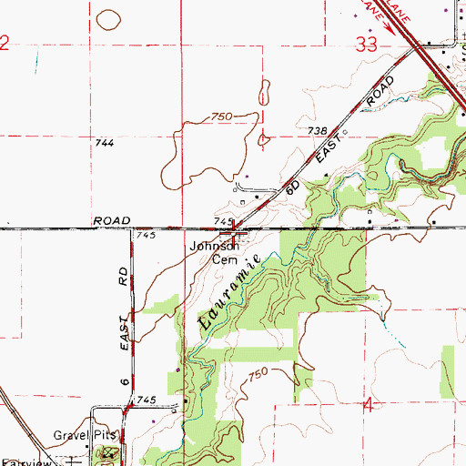 Topographic Map of Johnson Cemetery, IN