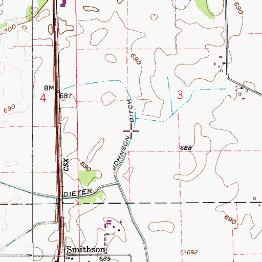 Topographic Map of Johnson Ditch, IN