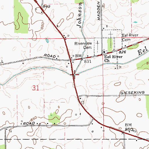 Topographic Map of Johnson Drain, IN