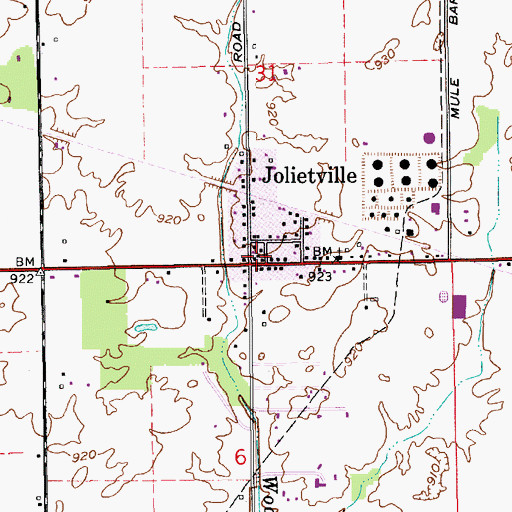 Topographic Map of Jolietville, IN