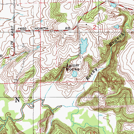 Topographic Map of Jolliff Rocks, IN