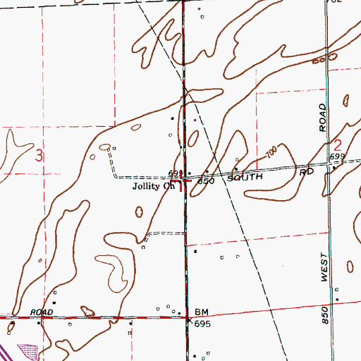 Topographic Map of Jollity Church, IN