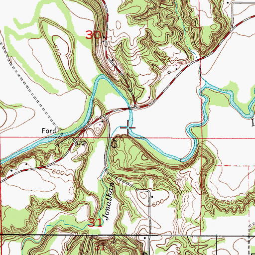 Topographic Map of Jonathan Creek, IN