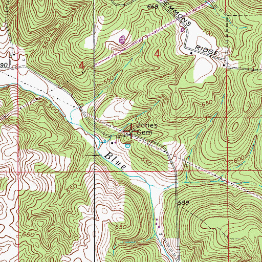 Topographic Map of Jones Cemetery, IN