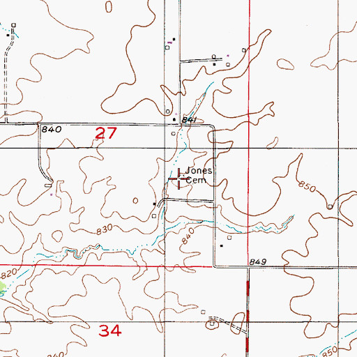 Topographic Map of Jones Cemetery, IN