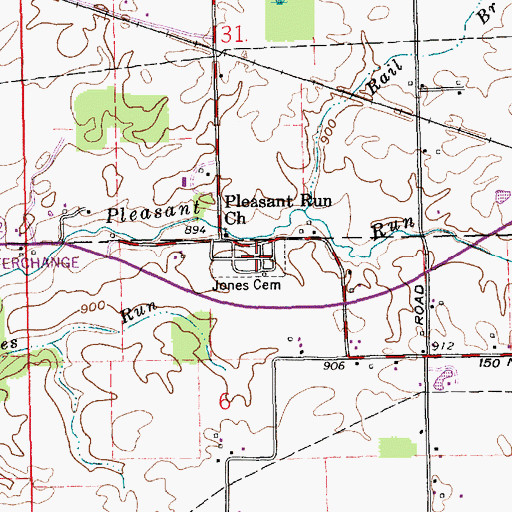Topographic Map of Jones Cemetery, IN