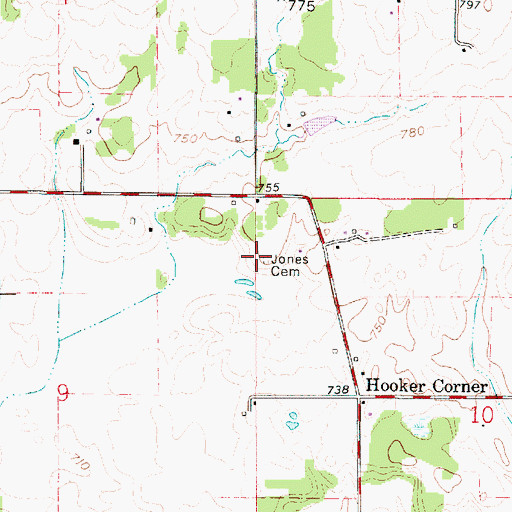 Topographic Map of Jones Cemetery, IN