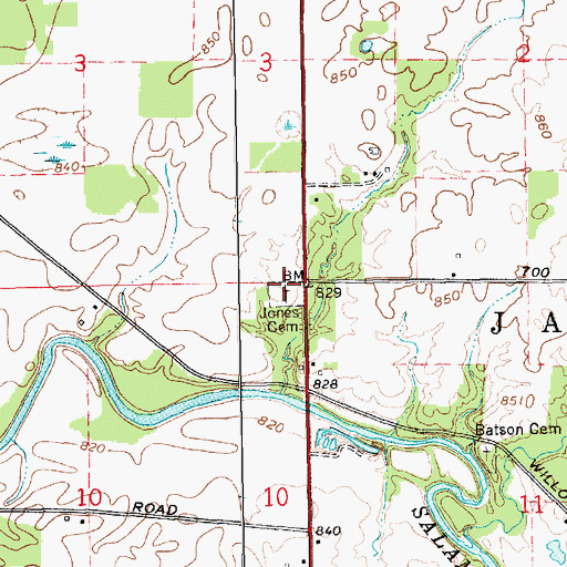 Topographic Map of Jones Cemetery, IN