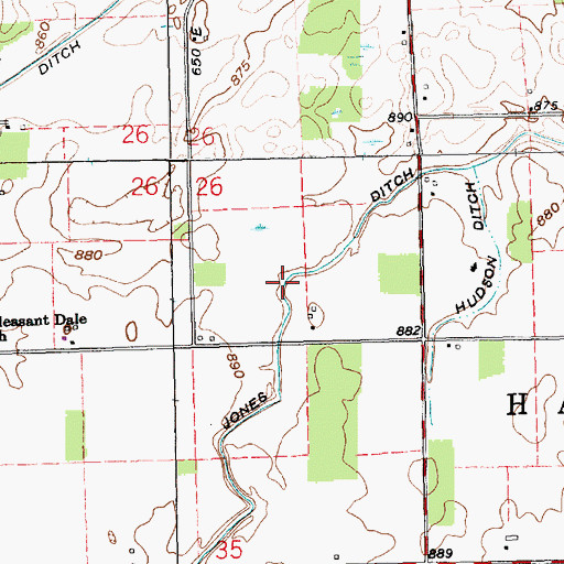 Topographic Map of Jones Ditch, IN