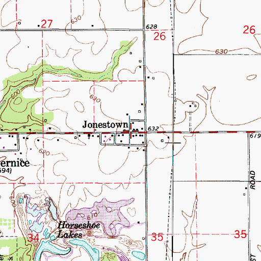 Topographic Map of Jonestown, IN