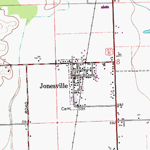 Topographic Map of Jonesville, IN