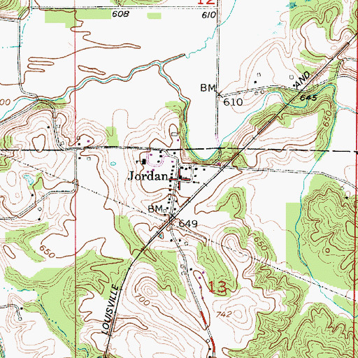 Topographic Map of Jordan, IN
