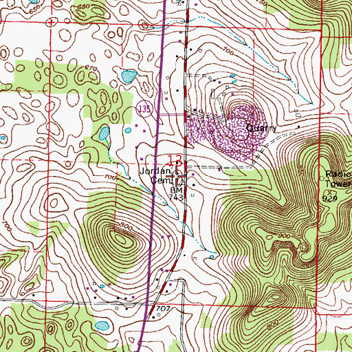 Topographic Map of Jordan Cemetery, IN