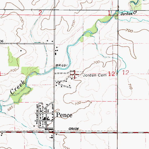 Topographic Map of Jordan Cemetery, IN